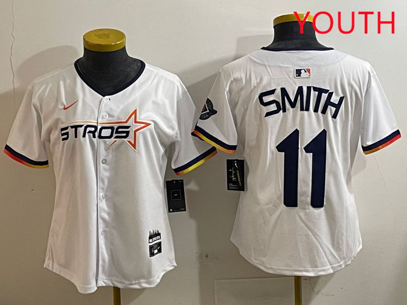 Youth Houston Astros #11 Smith White three generations Joint Name Nike 2025 MLB Jersey style 1->youth mlb jersey->Youth Jersey